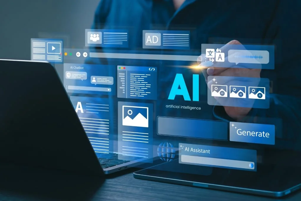 AI assistant and business technology concept for content, automation, and planning.