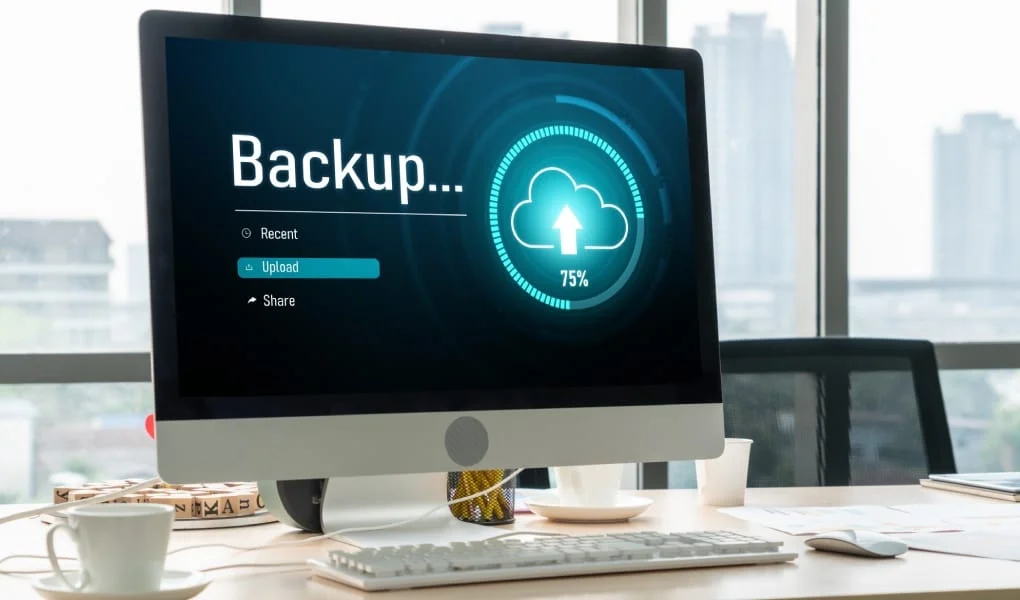 Cloud backup, secure data storage, and business continuity concept.